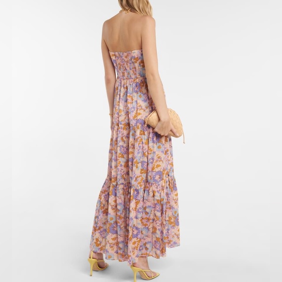 ZIMMERMANN Floral Print Cutout Strapless Tiered Midi Dress in Purple Floral - Picture 5 of 13
